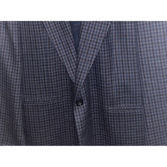 Oscar de la Renta Wool Sport Coat size 44R, Blue Gray Check, Black Lining - Picture 4 of 4